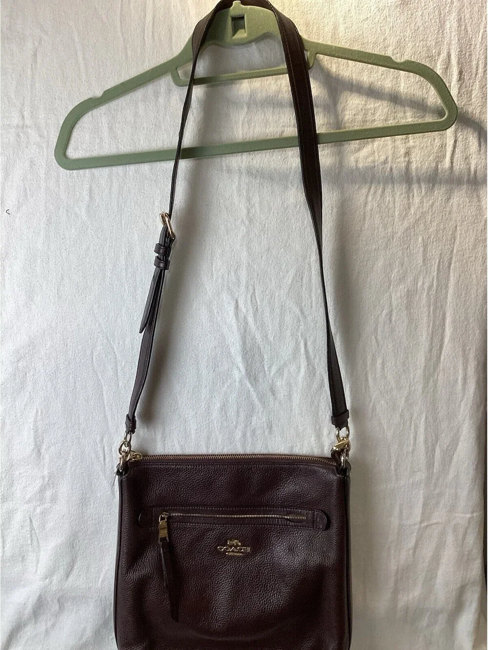 Coach Mae File Brown Pebbled Crossbody Bag Gold Hardware Detachable Strap